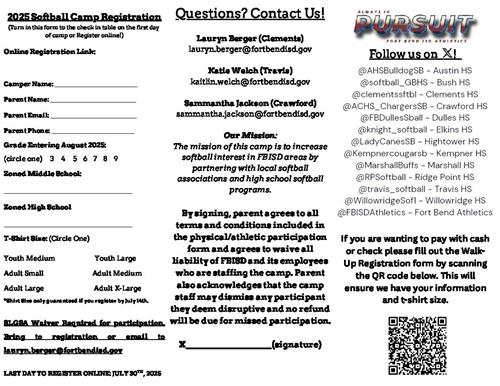 Softball Camp Info